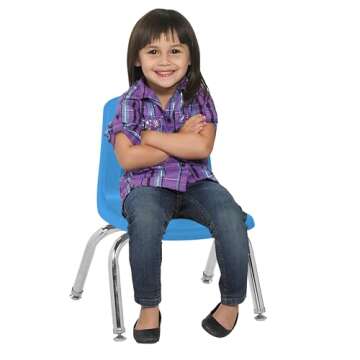 Factory Direct Partners 10356 10" School Stack Chair, Stacking Student Seat with Chromed Steel Legs and Nylon Swivel Glides for in-Home Learning or Classroom - Blue (6-Pack)