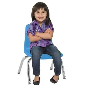 Factory Direct Partners 10356 10" School Stack Chair, Stacking Student Seat with Chromed Steel Legs and Nylon Swivel Glides for in-Home Learning or Classroom - Blue (6-Pack)