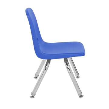 Factory Direct Partners 10356 10" School Stack Chair, Stacking Student Seat with Chromed Steel Legs and Nylon Swivel Glides for in-Home Learning or Classroom - Blue (6-Pack)