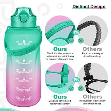 PASER Half Gallon/64oz Motivational Water Bottle With Straw & Removable Strap - BPA Free Leakproof Tritan Large Water Bottle - Water Jug with Time Marker to Ensure You Drink Enough Water Daily