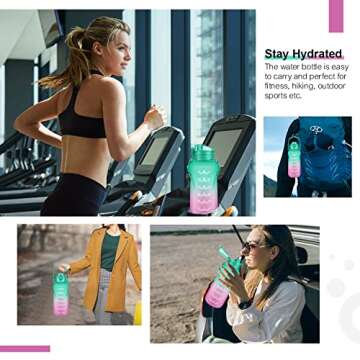 PASER Half Gallon/64oz Motivational Water Bottle With Straw & Removable Strap - BPA Free Leakproof Tritan Large Water Bottle - Water Jug with Time Marker to Ensure You Drink Enough Water Daily