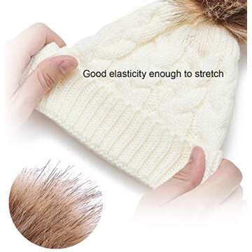 DANMY Baby Beanie Hat, Infant Newborn Toddler Winter Warm Knit Cap for Little Boys Girls, Winter Warm Hat (6-36 Months, white/beige/pink-3PCS)