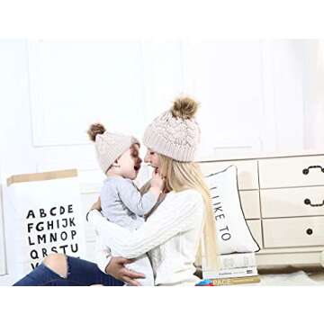 DANMY Baby Beanie Hat, Infant Newborn Toddler Winter Warm Knit Cap for Little Boys Girls, Winter Warm Hat (6-36 Months, white/beige/pink-3PCS)