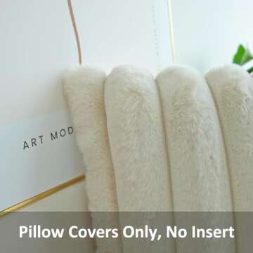 JOJUSIS Pack of 2 Faux Fur Plush Decorative Throw Pillow Covers Couch Cushion Case Soft Fluffy Pillowcases Wide Stripe (Beige, 20 x 20 Inch)