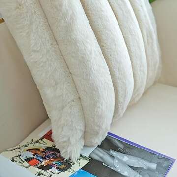 JOJUSIS Pack of 2 Faux Fur Plush Decorative Throw Pillow Covers Couch Cushion Case Soft Fluffy Pillowcases Wide Stripe (Beige, 20 x 20 Inch)