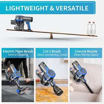 EIOEIR Cordless Stick Vacuum Cleaner, 45 Minutes Run-Time, 4 in 1 Lightweight Stick Vacuum 200W, 3 P...