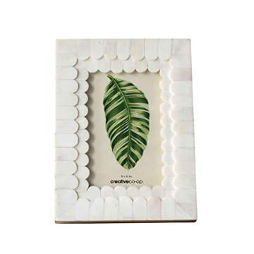 Creative Co-Op White Scalloped Bone & Wood Photo Frame (Holds 4" x 6" Photo)