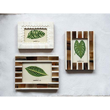 Creative Co-Op White Scalloped Bone & Wood Photo Frame (Holds 4" x 6" Photo)