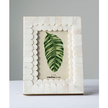 Creative Co-Op White Scalloped Bone & Wood Photo Frame (Holds 4" x 6" Photo)