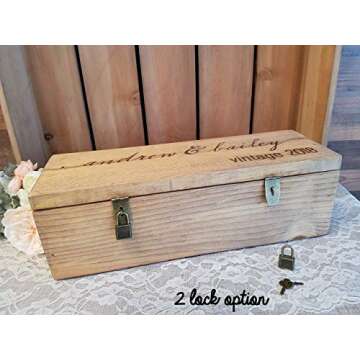 Personalized Engraved Wine Box - First Names and Vintage, Custom Text
