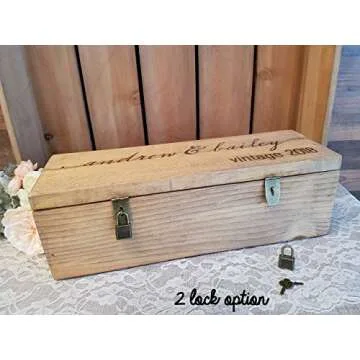 Personalized Engraved Wine Box - First Names and Vintage, Custom Text