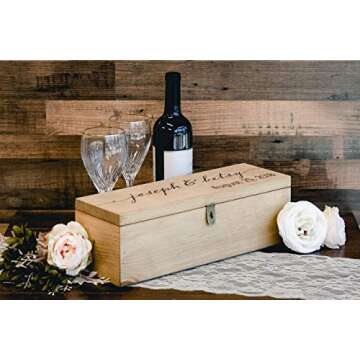Personalized Engraved Wine Box - First Names and Vintage, Custom Text