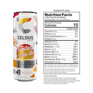 CELSIUS Sparkling Fantasy Vibe, Functional Essential Energy Drink, 12 Fl Oz (Pack of 12)