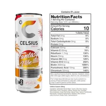 CELSIUS Sparkling Fantasy Vibe, Functional Essential Energy Drink, 12 Fl Oz (Pack of 12)