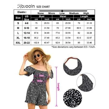 KOJOOIN Women Floral Wide Leg Short Rompers Square Neck Ruff Sleeve Jumpsuits Black S
