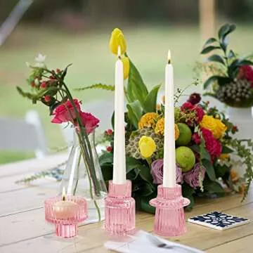 IYOUYA Pink Glass Candle Holders Set for All Occasions