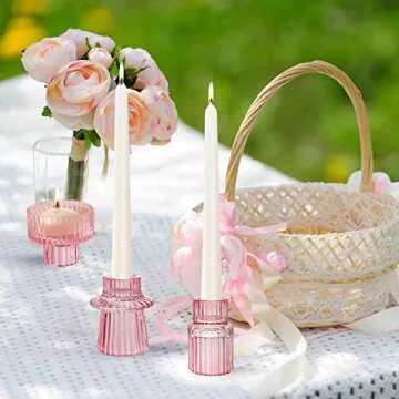 IYOUYA Pink Glass Candle Holders Set for All Occasions