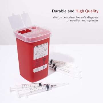 Alcedo Sharps Container for Home Use 1 Quart (1-Pack) | Biohazard Needle and Syringe Disposal | Smal...