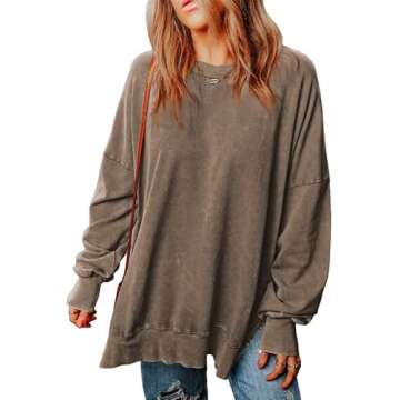 SHEWIN Womens Sweatshirt Casual Long Sleeve Loose Pullover Tops Lightweight Oversized Sweatshirts Trendy Fall Clothes for Women 2024,US 4-6(S),Coffee