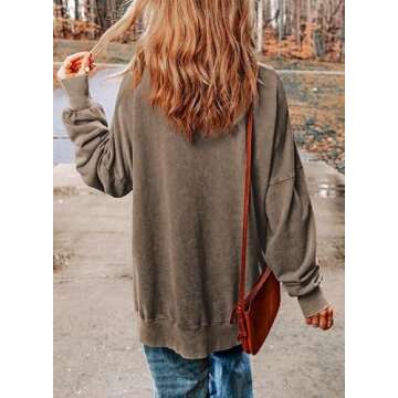 SHEWIN Womens Sweatshirt Casual Long Sleeve Loose Pullover Tops Lightweight Oversized Sweatshirts Trendy Fall Clothes for Women 2024,US 4-6(S),Coffee