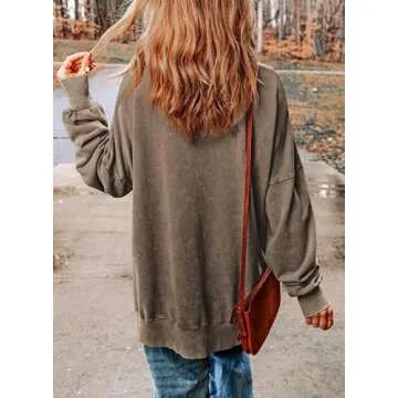 SHEWIN Womens Sweatshirt Casual Long Sleeve Loose Pullover Tops Lightweight Oversized Sweatshirts Trendy Fall Clothes for Women 2024,US 4-6(S),Coffee