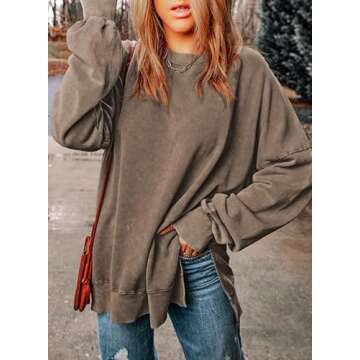 SHEWIN Womens Sweatshirt Casual Long Sleeve Loose Pullover Tops Lightweight Oversized Sweatshirts Trendy Fall Clothes for Women 2024,US 4-6(S),Coffee