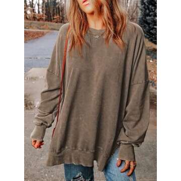 SHEWIN Womens Sweatshirt Casual Long Sleeve Loose Pullover Tops Lightweight Oversized Sweatshirts Trendy Fall Clothes for Women 2024,US 4-6(S),Coffee