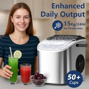 Portable Bullet Ice Maker Machine, One-Click Operation Ice Machine 34LBS/24Hr Production, 6-8 Minute...