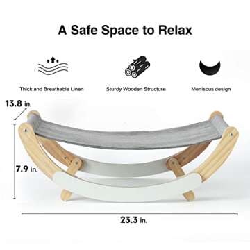 FUKUMARU Cat Hammock, New Moon Cat Swing Chair, Elevated Cat Bed for Indoor Cats, Cat Furniture Gift for Cat or Small Dog, Grey