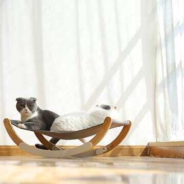 FUKUMARU Cat Hammock, New Moon Cat Swing Chair, Elevated Cat Bed for Indoor Cats, Cat Furniture Gift for Cat or Small Dog, Grey