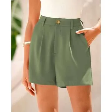KIRUNDO Women's Shorts 2025 Trendy Summer Dressy Elastic High Waisted Pleated Business Casual Work Shorts with Pockets (Light Green, XX-Large)