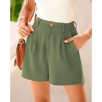 KIRUNDO Women's Shorts 2025 Trendy Summer Dressy Elastic High Waisted Pleated Business Casual Work Shorts with Pockets (Light Green, XX-Large)