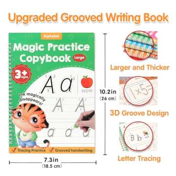 Helsort Large Magic Grooved Practice Copybook for Kids, Reusable Grooved Handwriting Workbook, Learn...