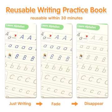 Helsort Large Magic Grooved Practice Copybook for Kids, Reusable Grooved Handwriting Workbook, Learn to Write Number Letter Tracing for Kids Ages 3-8 Kindergarten Preschool Calligraphy 10.2×7.3"