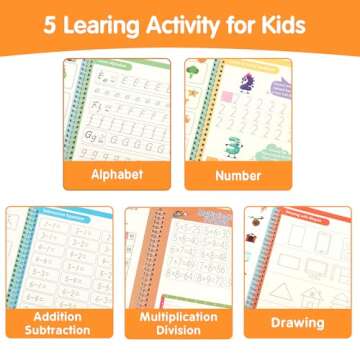 Helsort Large Magic Grooved Practice Copybook for Kids, Reusable Grooved Handwriting Workbook, Learn to Write Number Letter Tracing for Kids Ages 3-8 Kindergarten Preschool Calligraphy 10.2×7.3"