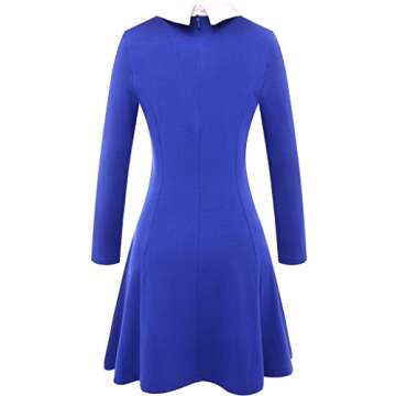 Aphratti Women's Long Sleeve Fall Dresses 2024 Casual Peter Pan Collar A Line Fit and Flare Skater Goth Dress Blue Medium