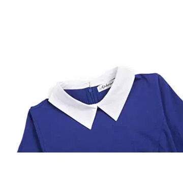 Aphratti Women's Long Sleeve Fall Dresses 2024 Casual Peter Pan Collar A Line Fit and Flare Skater Goth Dress Blue Medium
