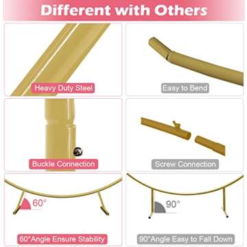 Queension Extra Large Wedding Arch for Ceremony 7 Ft, Metal Balloon Arches Backdrop Stand with Metal Base for Party Supplies, Outdoor Garden Trellis for Climbing Plant, Round Frame, Gold