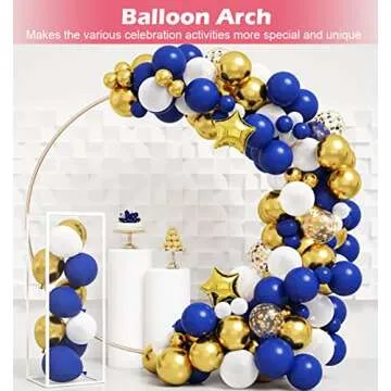 Queension Extra Large Wedding Arch for Ceremony 7 Ft, Metal Balloon Arches Backdrop Stand with Metal Base for Party Supplies, Outdoor Garden Trellis for Climbing Plant, Round Frame, Gold