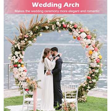 Queension Extra Large Wedding Arch for Ceremony 7 Ft, Metal Balloon Arches Backdrop Stand with Metal Base for Party Supplies, Outdoor Garden Trellis for Climbing Plant, Round Frame, Gold