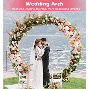 Queension Extra Large Wedding Arch for Ceremony 7 Ft, Metal Balloon Arches Backdrop Stand with Metal Base for Party Supplies, Outdoor Garden Trellis for Climbing Plant, Round Frame, Gold