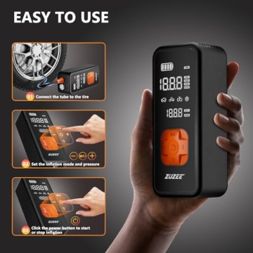 Portable Tire Inflator with LED Light and Digital Gauge