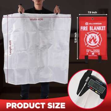 ELIXRION Emergency Fire Blanket 4 Pcs, 40" x 40" Fiberglass Suppression Blanket Portable Fire Exting...