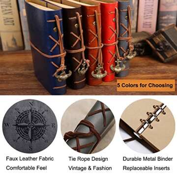 PU Leather Notebook Blank Travel Journal Refillable Writing Diary Notepad Planner Vintage Unlined Pages Binder Notes Book - A6 Thick Paper No Bleed Through 80 Sheets 7 x 5 Inches (Red)