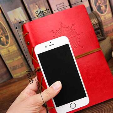 PU Leather Notebook Blank Travel Journal Refillable Writing Diary Notepad Planner Vintage Unlined Pages Binder Notes Book - A6 Thick Paper No Bleed Through 80 Sheets 7 x 5 Inches (Red)