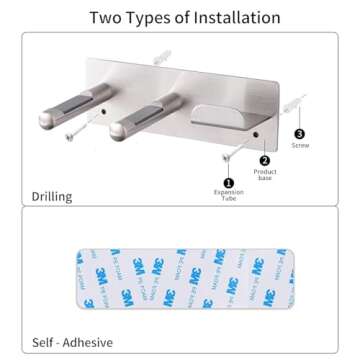 BANJEKT Hair Dryer Holder, SUS304 Adhesive Blow Dryer Holder Wall Mounted Compatible with Dyson Hair Dryer, Hair Dryer Organizer Dyson Hair Dryer Wall Mount