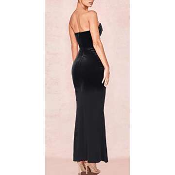 Joukavor Women Sexy Off Shoulder Ruched Bodycon Vintage Cocktail Velvet Maxi Dress Sleeveless Wedding Guest Dresses (Black-01,Small)