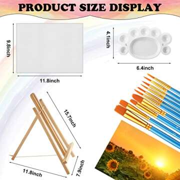Mimorou 26 Pcs Painting Set with Easels 2 Wooden Art Easels 2 Canvases 11.8 x 9.8 Inch 2 Plastic Palettes 20 Brushes for Adults Valentine's Day Date Night Gift, No Paint