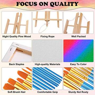 Mimorou 26 Pcs Painting Set with Easels 2 Wooden Art Easels 2 Canvases 11.8 x 9.8 Inch 2 Plastic Palettes 20 Brushes for Adults Valentine's Day Date Night Gift, No Paint