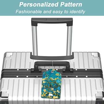 Rimilak 3 Pcs PU Leather Luggage Tags for Suitcase, Travel Cruise Luggage Tag with Privacy Flap, Name ID Label and Metal Loop for Women Men Baggage Handbag School Bag Backpack, Watercolor Flowers